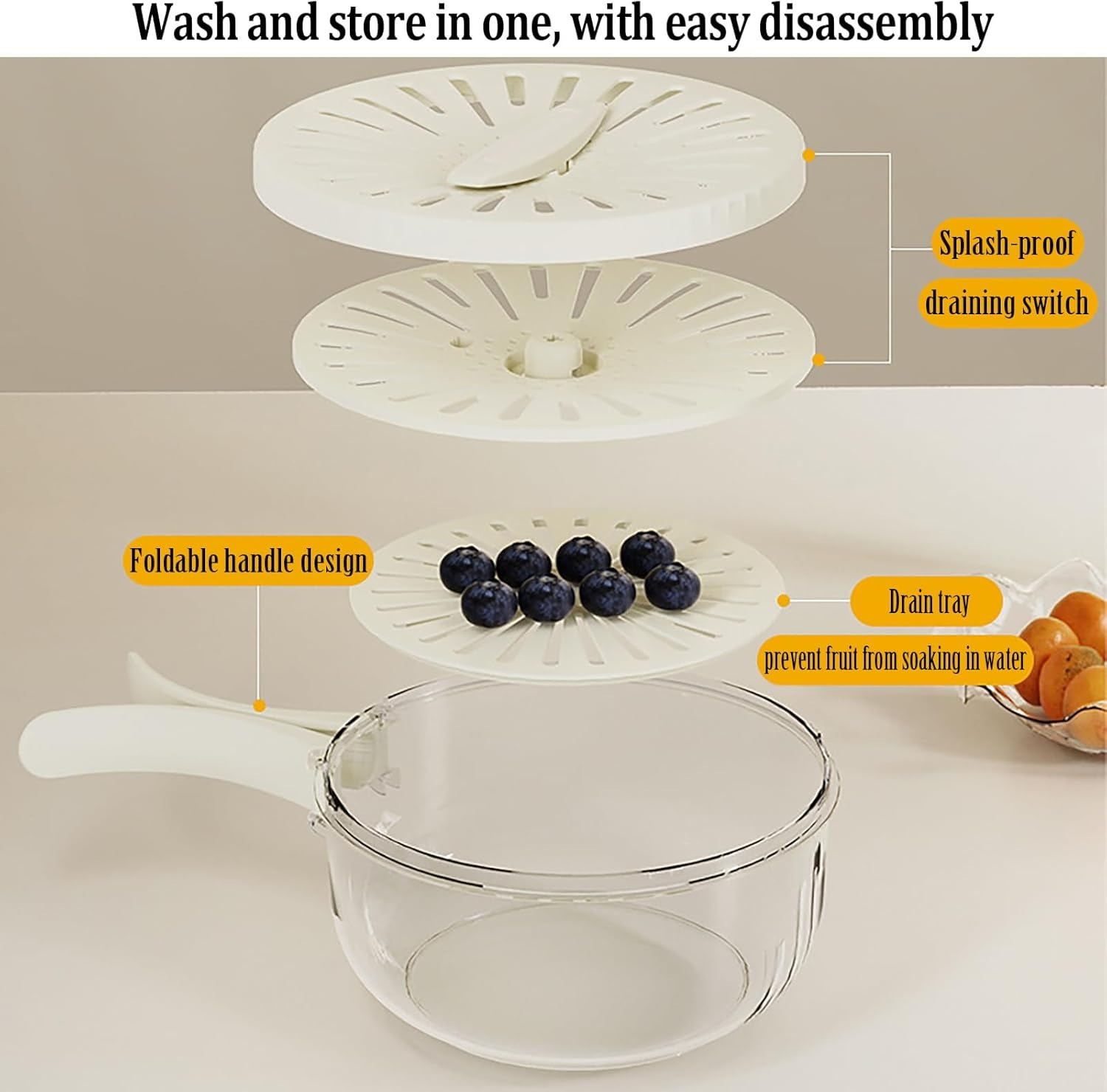 imgi_242_61OhRwZ8GL._AC_SL1500_ Kitchen Fruit Drainage Basket with Lid – Multi functional Dual-Layer Bowl for Washing, Draining & Storing Fruits and - Image 2