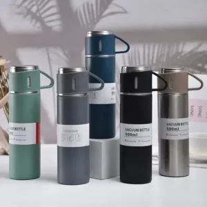 500ml Stainless Steel Vacuum Flask Water Bottle with 2 Extra Cups (160ml) β Thermal Bottle for Hot & Cold Drinks β 3