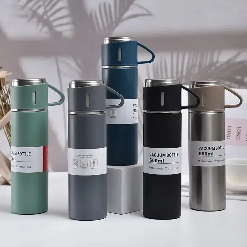 imgi_38_vaccum-flask-gift-set-481 500ml Stainless Steel Vacuum Flask Water Bottle with 2 Extra Cups (160ml) – Thermal Bottle for Hot & Cold Drinks – 3 - Image 3