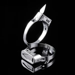 Stainless Steel Self-Defense Ring with Hidden Blade – Adjustable Mini Knife Ring for Personal Safety – Wearable Conceale