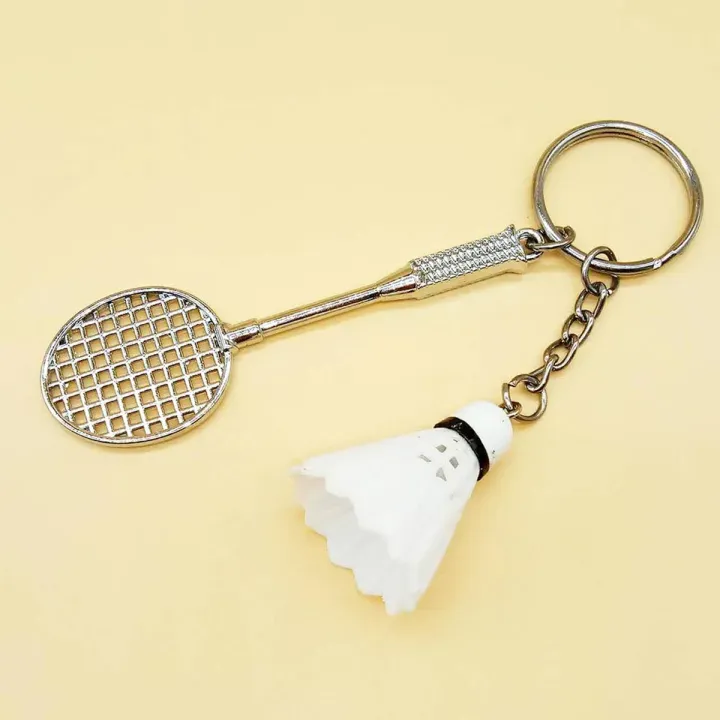 imgi_3_bb4b4f39cd223b6cfc6ef943322fe959.jpg_720x720q80.jpg_ 01 PCs Metal Badminton Racket & Ball Keychain – Stylish Keyring Gift for Girls’ Bags & Boys | Random Color Key-C - Image 2