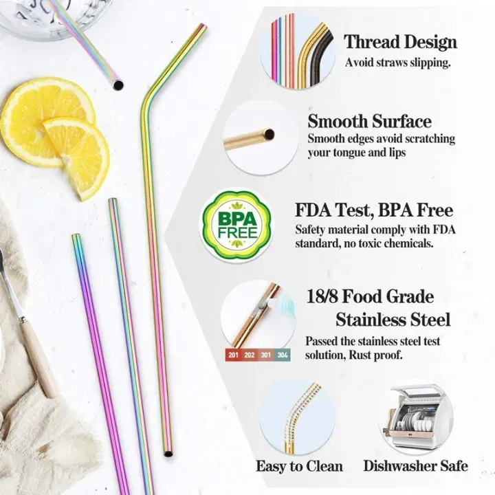 imgi_3_bdf825f2906bc30cc9f155289cad634f.jpg_720x720q80.jpg_ Set of 6 Colorful Reusable Metal Straws – Stainless Steel Drinking Straws with Eco-Friendly Design for Home, Travel & - Image 3