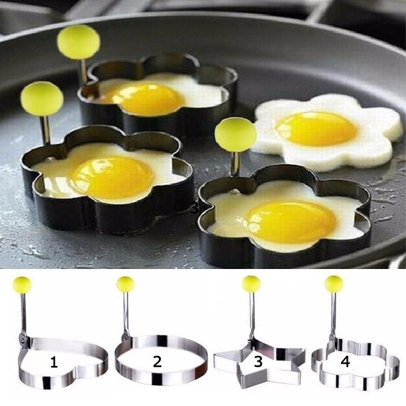 imgi_41_6c2c51853b3ed98df55dd6a85ee770df 4PCs Stainless Steel Egg Ring Mold Set – Fun Shaped Fried Egg & Pancake Moulds (Star, Heart, Flower, Circle) for Cre - Image 2