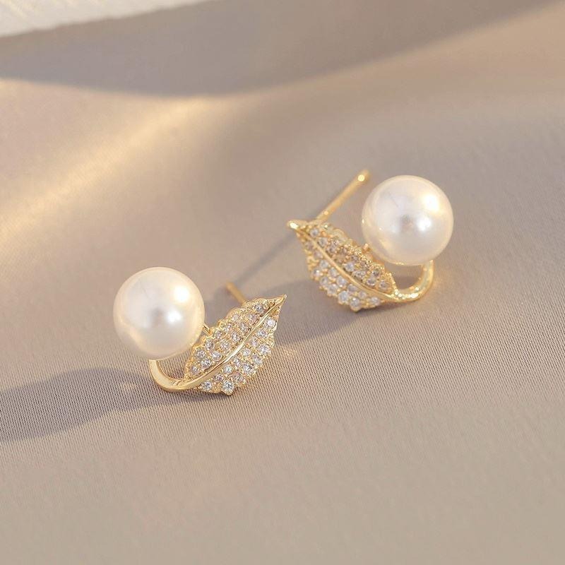 imgi_45_S75a2cad74a8e4cac8021d7601b64a9b8S Leaf Pearl Earrings - Classy and Feminine Jewelry for Daily & Party Wear - Studs For Girls And Womens - Image 2
