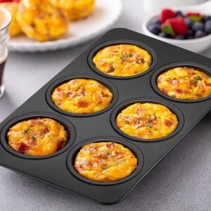 6-Cup Muffin Pan – Non-Stick Carbon Steel Cupcake Baking Tray | Heavy Duty Standard Bakeware for Muffins, Cakes, Mini Pi