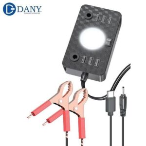 Dany C-1 Clipper Charger | 6 USB Ports | LED Light | DC Solar Mobile Charger | USB Battery Clamp | Power Cable | Short C