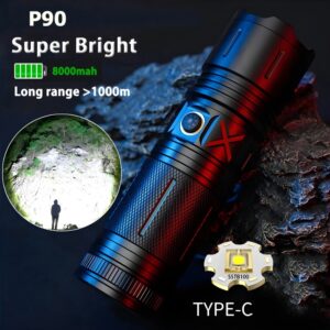 Ruilang P90 High Power Rechargeable LED Flashlight – Ultra Bright Torch with Zoom, Multiple Modes & Type-C Fast Char