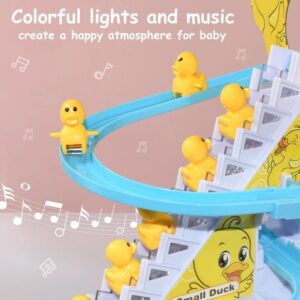 Duck Slide Toy Set, Funny Automatic Stair-Climbing Ducklings Cartoon Race Track Set Little Lovely Duck Slide Toy Escalat