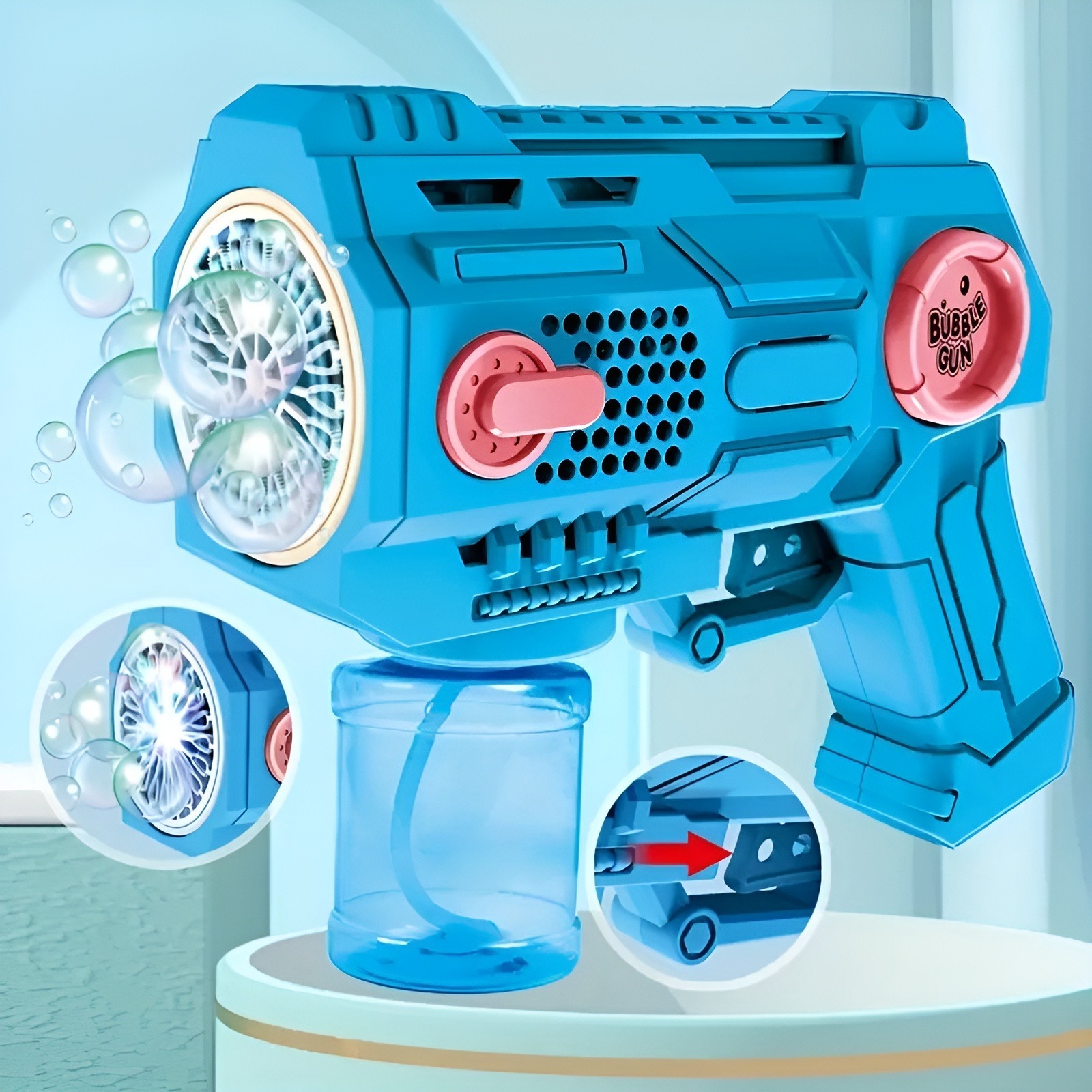 imgi_65_680995f92afe30753501451426f6e894 Children’s Handheld Porous Electric Bubble Gun with Lights & Music – Automatic Mess-Free Bubble Blower with Bottle F - Image 3