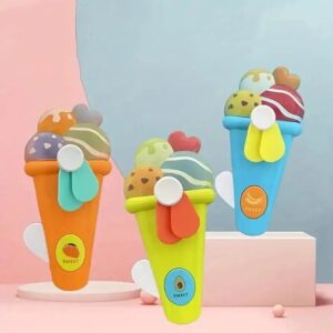 Handheld Ice Cream Cone Toy Fan for Kids – Cute Cartoon Design, Safe Soft Blades, Portable Mini Fan for Summer Play &amp
