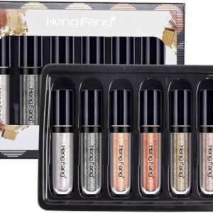 HENG FANG 6 Pcs Liquid Diamond Glitter Eyeshadows Set – Waterproof, Long-Lasting, Vibrant Colors with Lightweight Textur