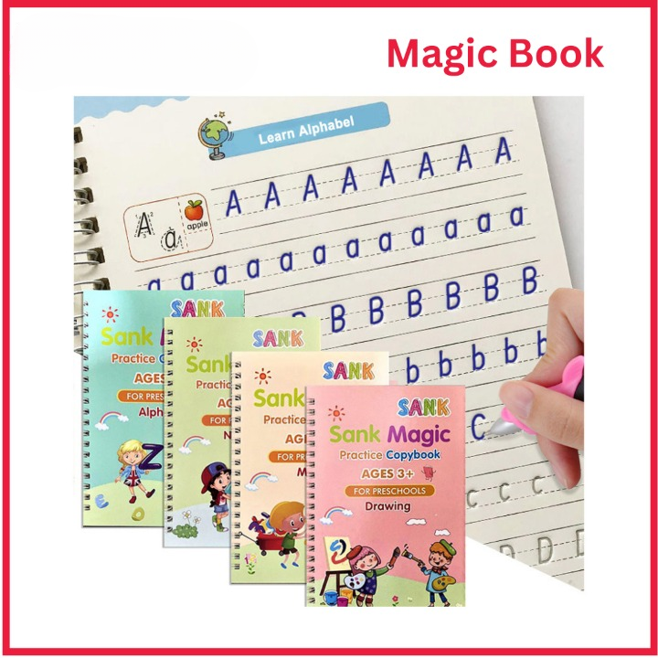 imgi_71_0a48af8d79a997008152a8f6b0b5371f_cleanup Set of 4 Sank Magic Learning Book with Magic Pen & 5 refills, Practice book For Montessori children Tracing Handwrit - Image 2