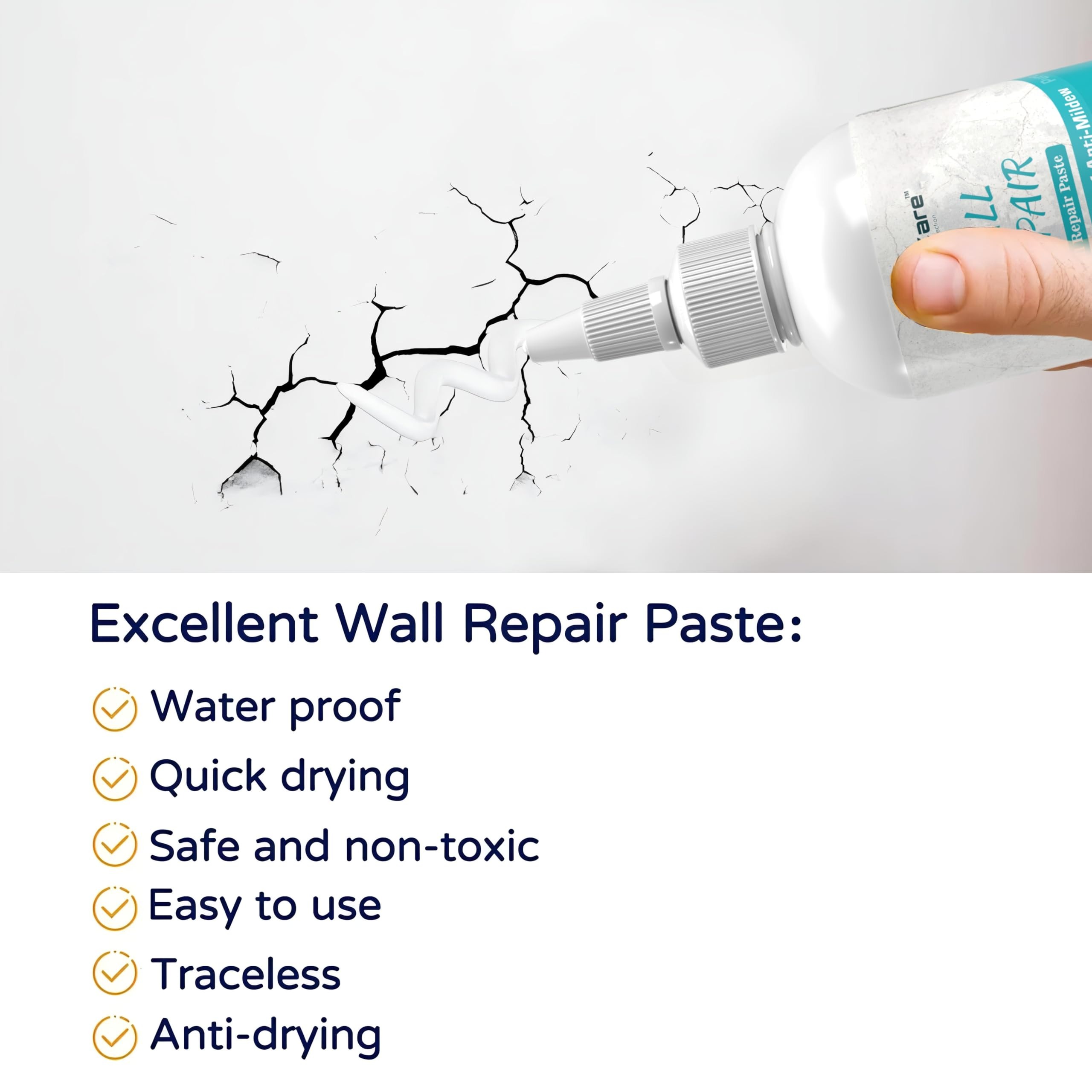 imgi_7_71NRXWN7rDL Wall Repair Paste 200gm – White Waterproof Crack Filler With Scraper, Wall Putty & Hole Mending Agent for Damaged Wa - Image 2