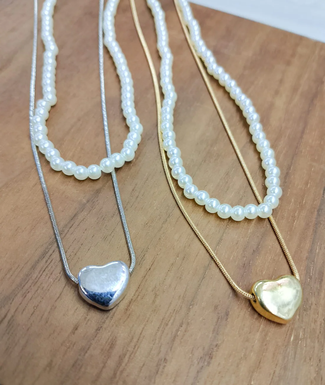 j62 Elegant double Layer Heart pearl Pendent / Necklace Party Jewelry Gifts Accessories for Women - Image 2
