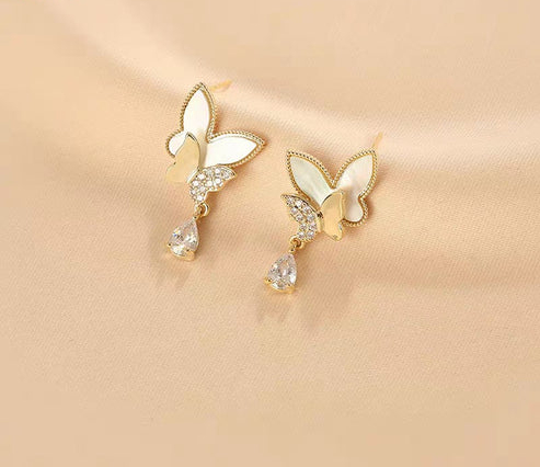 new5 Double Butterfly Hanging Pearl Earings / Earrings Women's Earrings for Gift / for girls