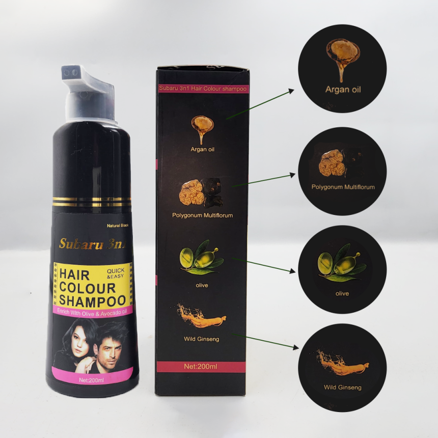 Subaru 3 in 1 Black Hair Color Shampoo | Hair Color Shampoo For Men & Women | Best Quality Shampoo - 200 ml