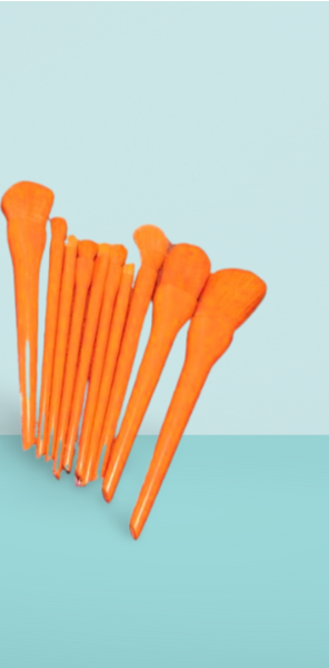 turquoise-background-designify-1 10 Pcs Professional Makeup Brush Set – Face, Eyes & Lips | Concealer, Blush, Eyeshadow, Highlighter | Orange & G - Image 2
