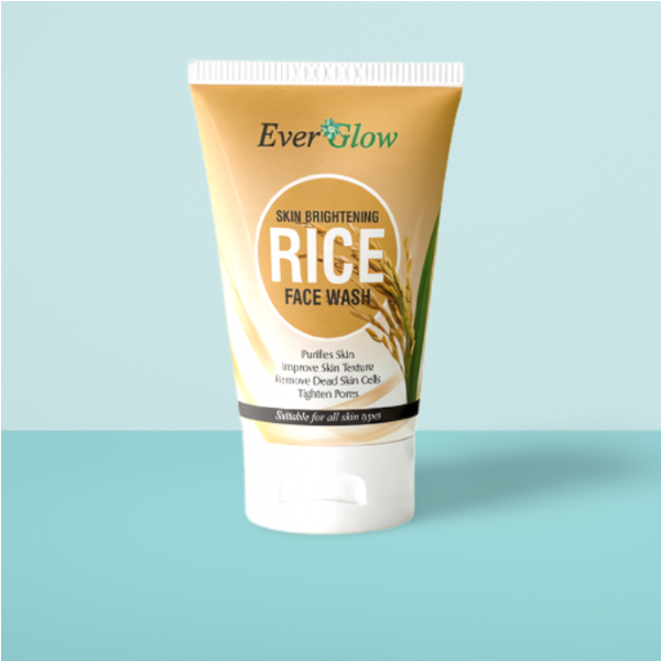 turquoise-background-designify EverGlow Skin Brightening Rice Face Wash 120 ML - Purifies, Improves Texture, Exfoliates, Tightens Pores - For All Skin
