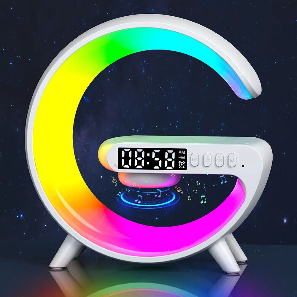 G63 RGB Light Bluetooth Speaker with 10W wireless charging 4 in 1 LED Atmosphere RGB Night Light Alarm Clock Desk Lamp B
