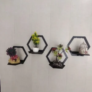 (3 pcs set ) Hexagon Shape 3D Wooden Wall Shelf | Wall Shelves for Home Decor Living Room / for Kids Room and Girls Room