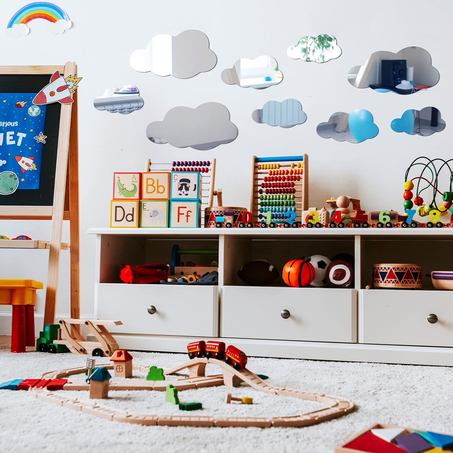 8 Pcs Acrylic Cloud Shape Mirror Wall Art Decor Cloud Mirror Stickers Decals for Kids Girls Bedroom Bathroom Playroom si