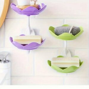 Multicolor Lotus Flower Soap Holder, Double Layer Wall-Mounted, No-Drill with Drainage, Quick-Dry Plastic Bathroom Organ
