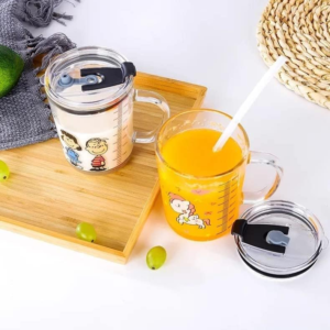Unicorn Shape 350 ML Glass Mug with Straw and Lid Creative Cartoon Children's Glass Milk Cup Juice Glass Drink Ware Wate