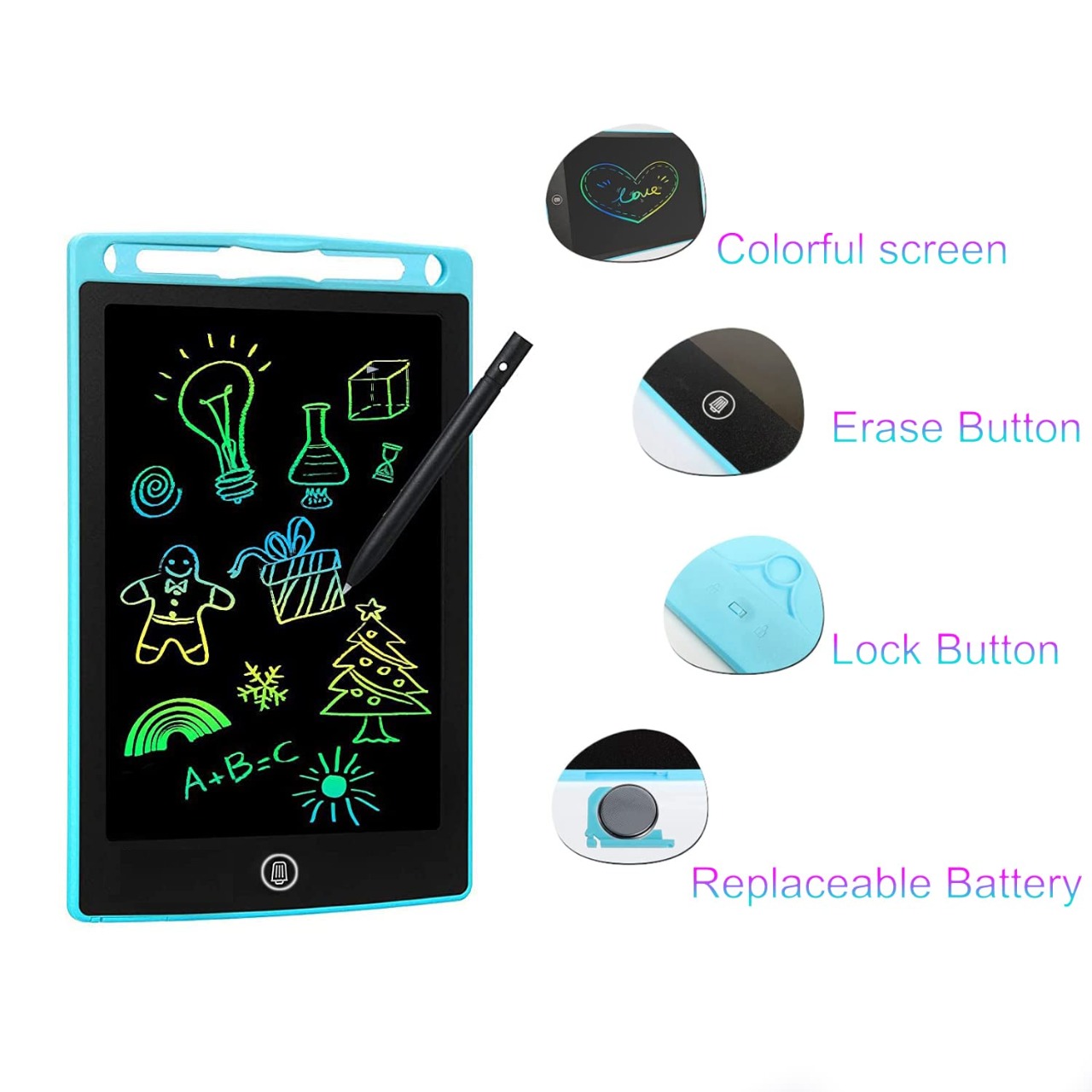 Pack Of 02 - LCD Writing Tablet for Kids – Digital Drawing Pad with Erasable Screen, Reusable Writing Board for Drawing,