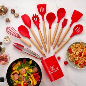 12 Pcs Silicone Cooking Utensils Kitchen Utensil Set | Heat Resistant Kitchen Non toxic Spatula Set with Turner Tongs,Sp
