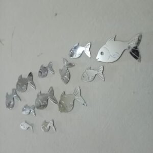 30 Pcs Acrylic Fishes Mirror Wall Art Decor Fishes Mirror Stickers Decals for Kids Girls Bedroom Bathroom Playroom silve
