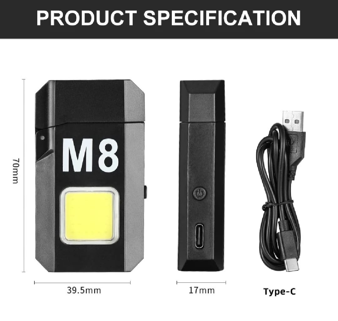 DH-001 COB Led Flashlight With Lighters Dual Arc Pulse Flameless Lighter Type C Rechargeable Lighter Work Light Mini Lig