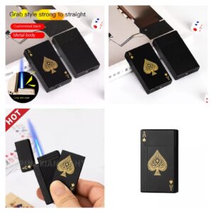 Jet Torch Playing Card Lighter, Green Flame Ace Card Lighter Windproof Refillable Lighter Playing Cards Cool Design (Met