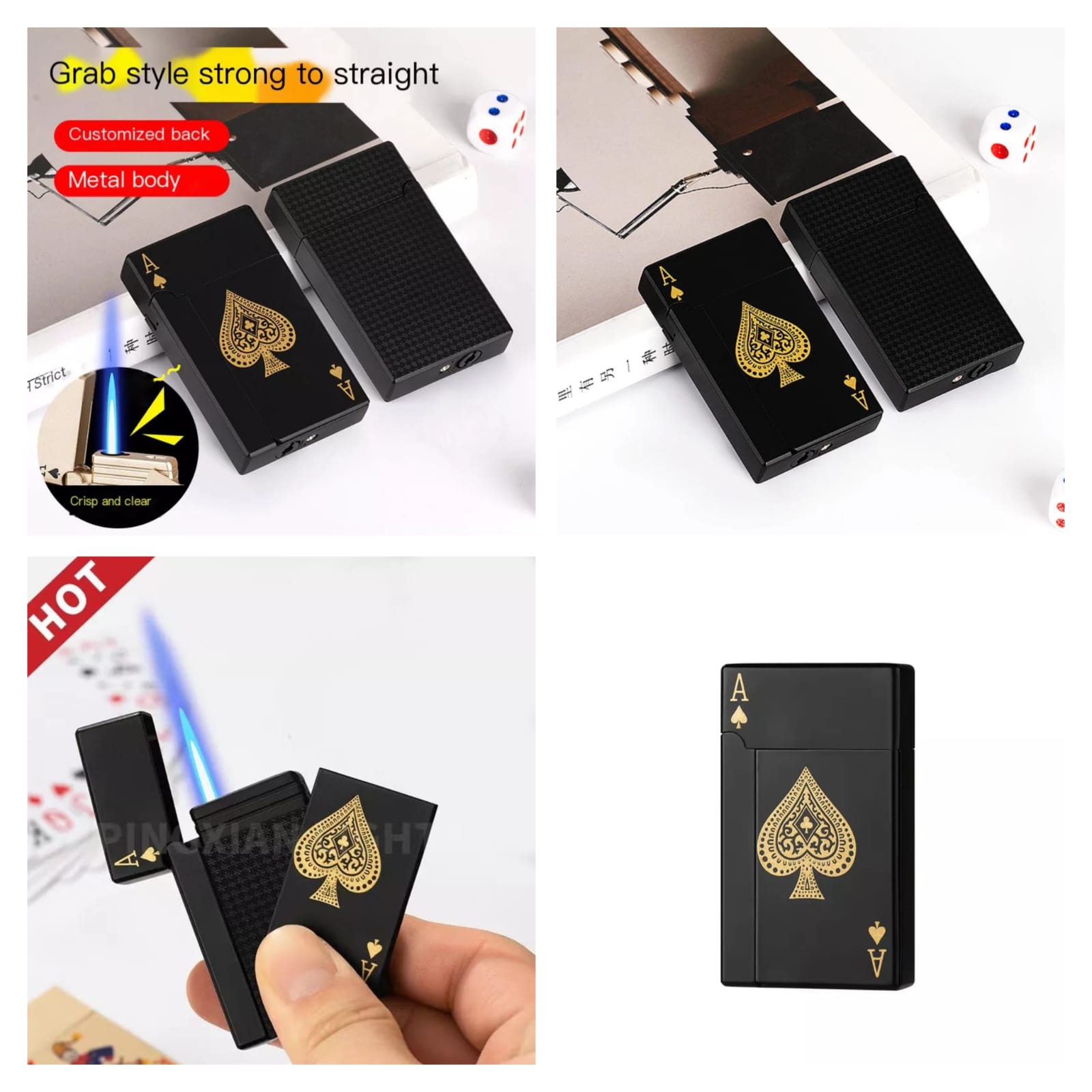 Jet Torch Playing Card Lighter, Green Flame Ace Card Lighter Windproof Refillable Lighter Playing Cards Cool Design (Met