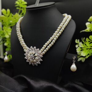 Imported Graceful Radiance Pearl Necklace Set with Exquisite Floral Pendant | Artificial Jewellery For Girls & Wom