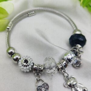 1 Piece Imported Pandora-Inspired Silver Charm Bracelet – Heart & Teddy Accents | Best Quality Bracelet For Girls &a