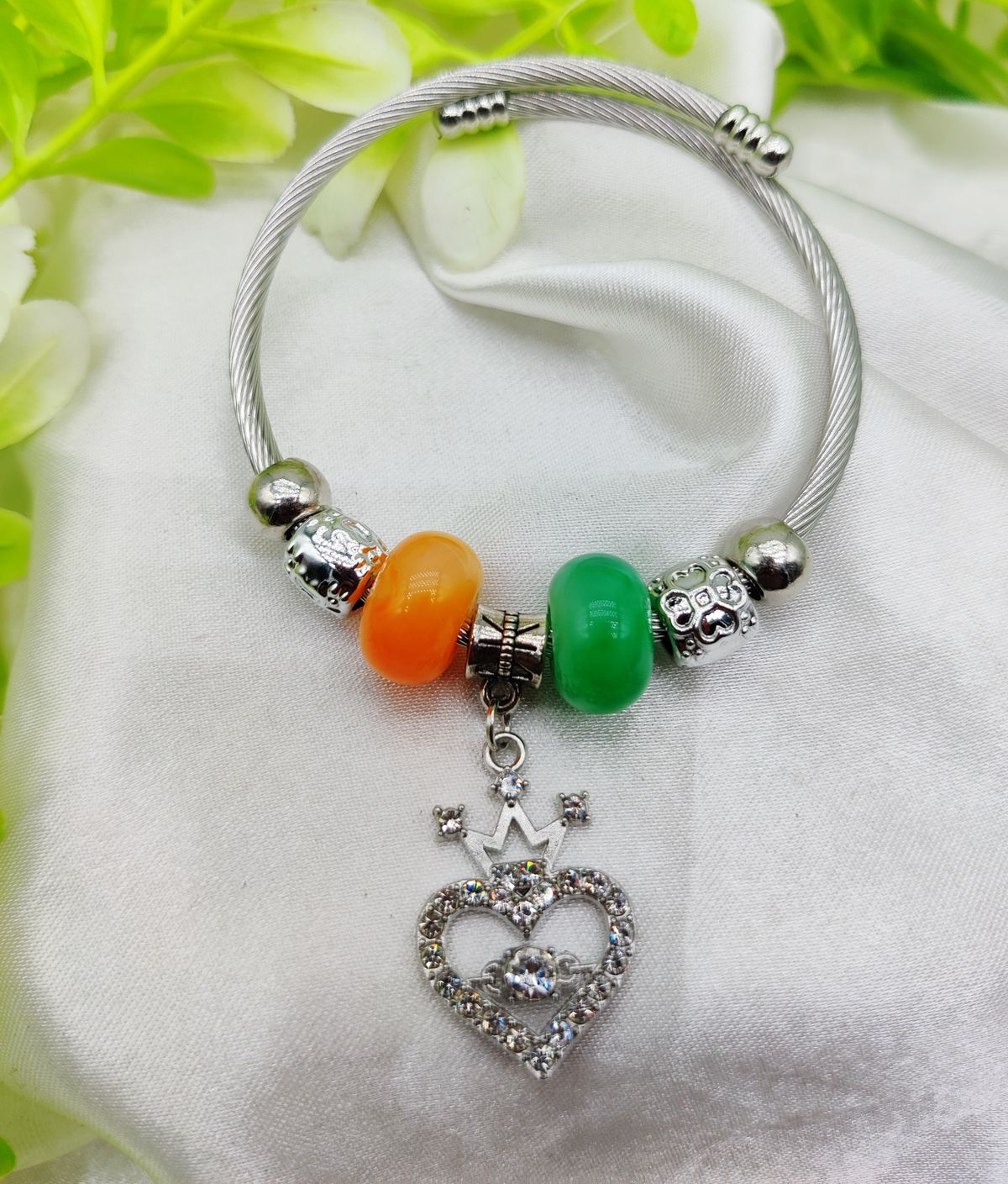 1 Piece Imported Exquisite Silver Pandora Bracelet with Heart Crown Charm and Beaded Details | Best Quality Bracelet For