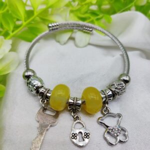 1 Piece Intelligent Elegant Pandora Charm Bracelet with Yellow Beads and Adorable Charms