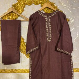 2pcs Stitched Suits 2 Pcs Elegant Women's Stitched Embroidered Linen Shirt And Trouser - Black, Large