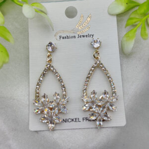 Imported Elegant Crystal Floral Drop Earrings – Nickel Free Earrings - Luxurious Gold Finish | Best Quality Artificial E