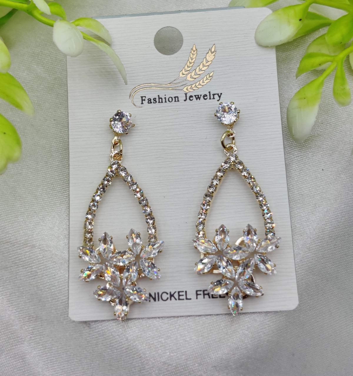 Imported Elegant Crystal Floral Drop Earrings – Nickel Free Earrings - Luxurious Gold Finish | Best Quality Artificial E