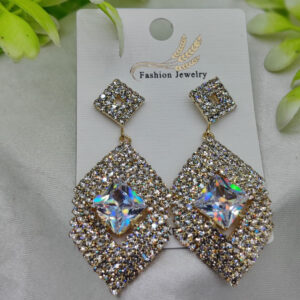 Imported Dazzling Geometric Crystal Drop Earrings - Nickel-Free Luxury Earrings – Nickel Free Earrings - Luxurious Gold