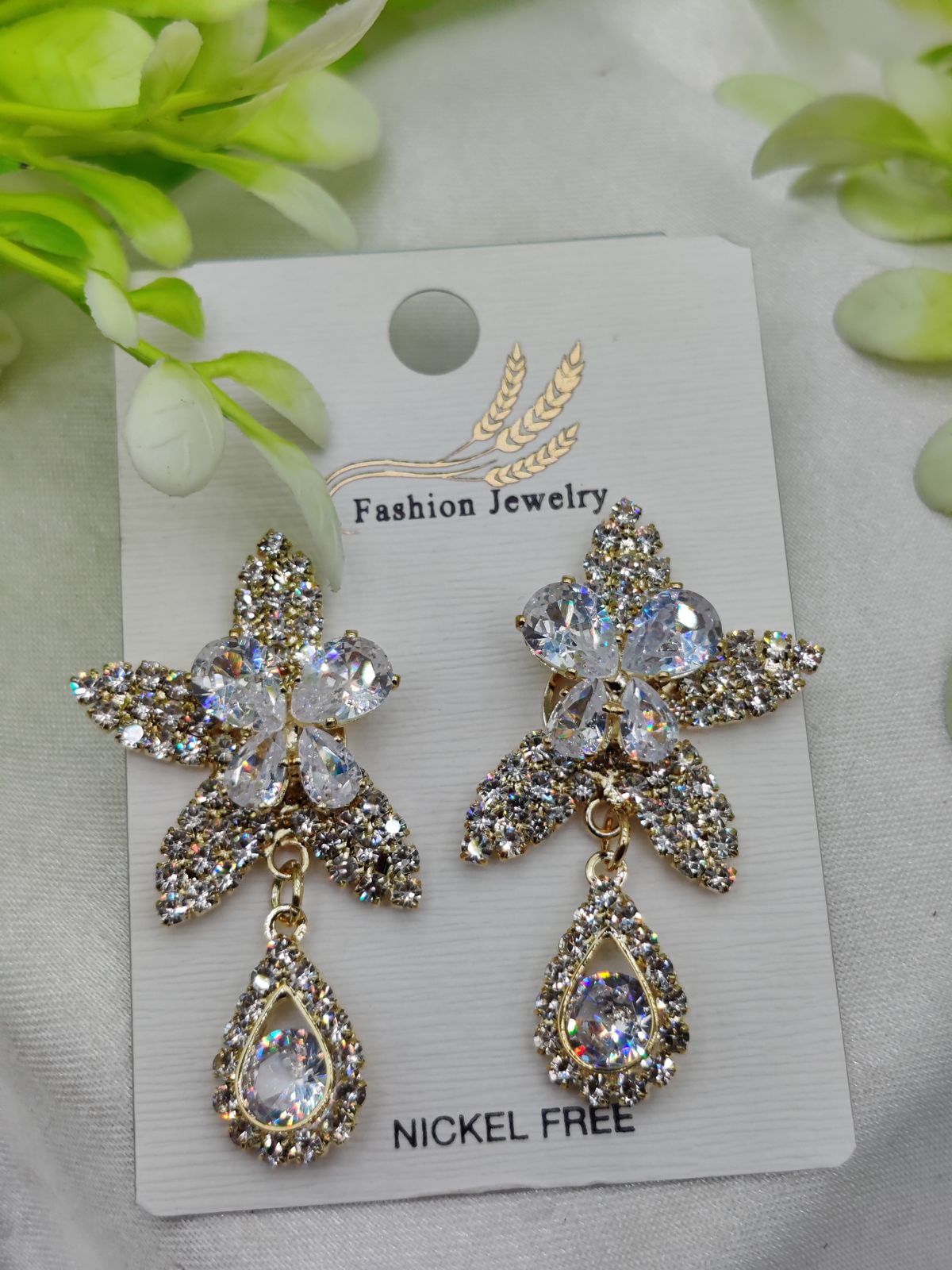 Imported Stunning Crystal Floral Earrings with Teardrop Accent - Nickel Free | Best Quality Artificial Earrings For Girl