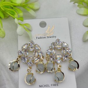Imported Exquisite Crystal Halo Earrings with Chic Gemstone Dangles | Best Quality Artificial Earrings For Girls & W