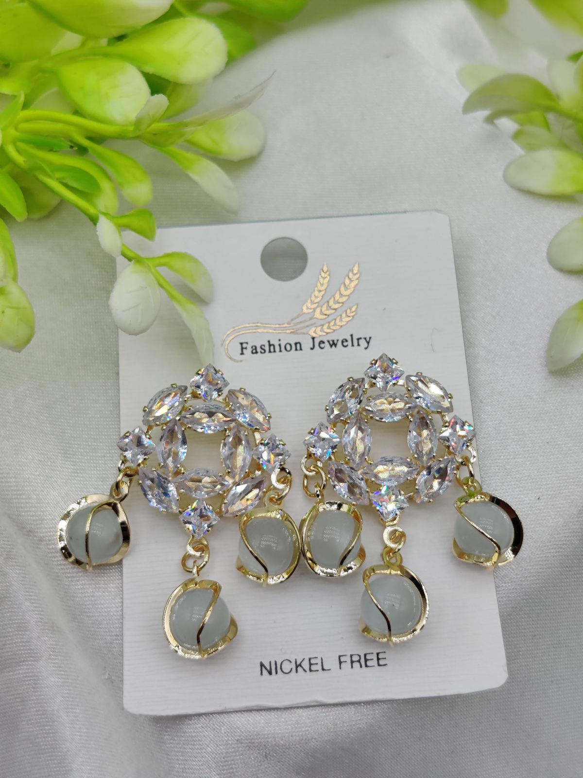 Imported Exquisite Crystal Halo Earrings with Chic Gemstone Dangles | Best Quality Artificial Earrings For Girls & W