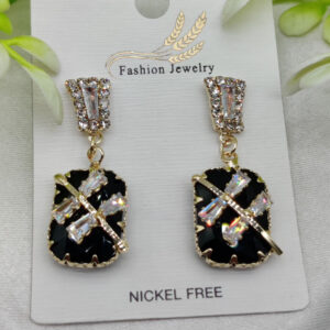 Imported Elegant Black Crystal Earrings with Sparkling Rhinestone Accents – Nickel-Free| Girls Earrings | Women Earrings