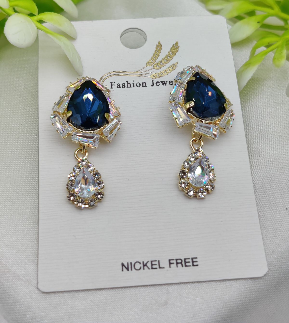 Imported Elegant Royal Blue Drop Earrings with Crystal Accents – Nickel-Free| Girls Earrings | Women Earrings | Jeweller