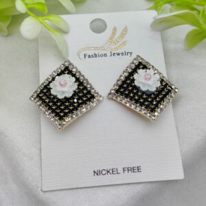 Imported Elegant Floral Stud Earrings with Rhinestone Border – Nickel Free | Girls Earrings | Women Earrings | Jewellery