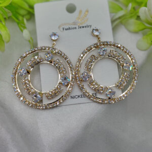 Imported Radiant Crystal Circle Drop Earrings โ Elegant Statement Jewelry - Luxurious Gold Finish | Best Quality Artific