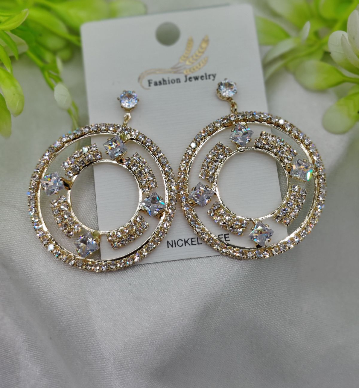 Imported Radiant Crystal Circle Drop Earrings – Elegant Statement Jewelry - Luxurious Gold Finish | Best Quality Artific