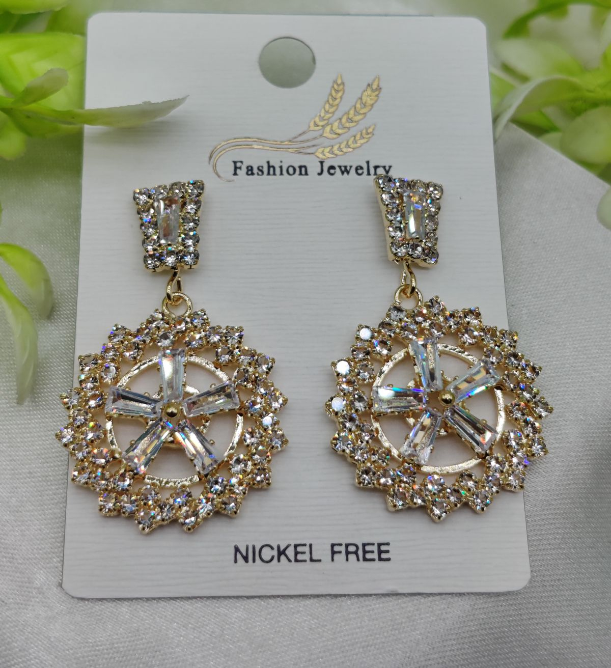 Imported Radiant Baguette Floral Drop Earrings – Nickel Free Earrings - Luxurious Gold Finish | Best Quality Artificial